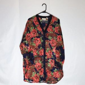 Vintage Victoria's Secret Gold Label Robe Women's M/L Navy Blue Red Roses
